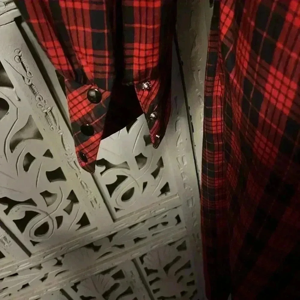 VINTAGE LESLIE FAY EXTRAORDINARY RED PLAID FIT FLARE LONG SLEEVE MIDI DRESS L